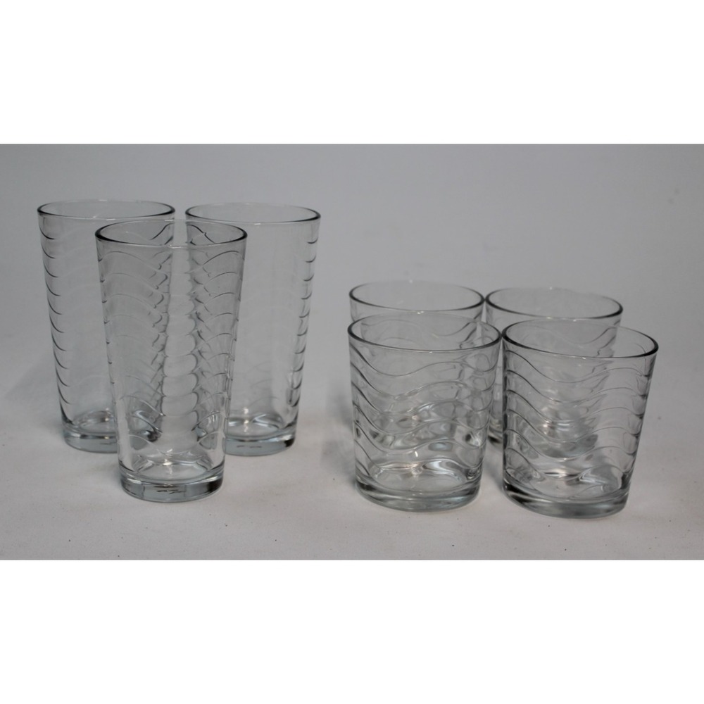 Pasabahce Turkish made Glasses Circular Wave Pattern 6 1/2" Set Of 3 4" set of 4